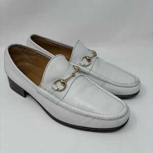 Vintage Gucci Horsebit Loafer Shoes White Leather Italy Desinger Mens 11.5 EU 45